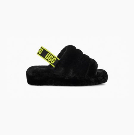 UGG Fluff Yeah Sundae Black Yellow Slides for Women (DRBY65041)